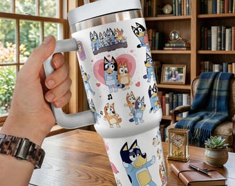 Bluey Dog Tumbler 40Oz, Bluey Dog Tumbler, Bluey Dog Family Tumbler, Cartoon Coffee Tumbler, Disney Insulated Cup