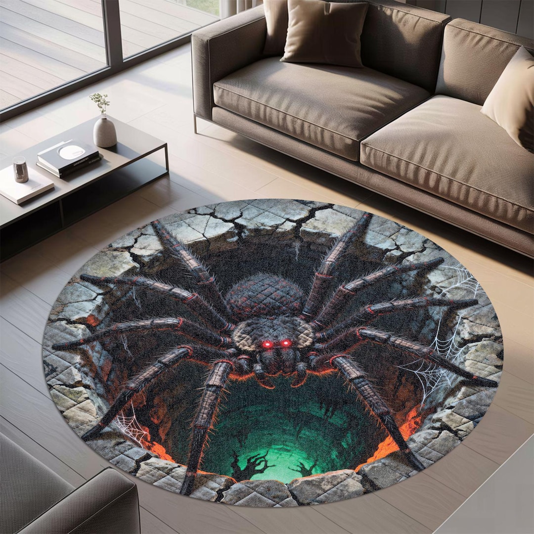Halloween Giant Spider 3D Printed Rug, Giant Spider Round Fannel Door ...