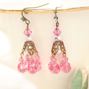 Pink chandelier earrings, vintage Swarovski crystal image 2
