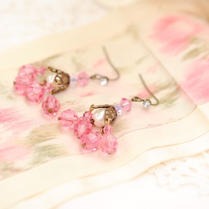 Pink chandelier earrings, vintage Swarovski crystal image 5