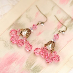 Pink chandelier earrings, vintage Swarovski crystal image 6