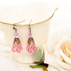 Pink chandelier earrings, vintage Swarovski crystal image 3