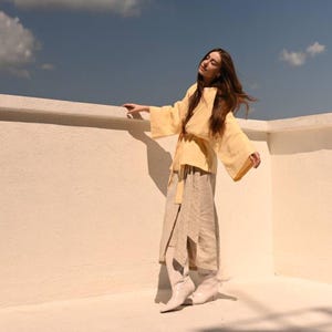 Linen Wrap Kimono Robe Linen Kimono Jacket Linen Wrap Blouse Japanese Style Top Linen Robe Wrap Top Plus Size Linen Clothing Kimono Cardigan