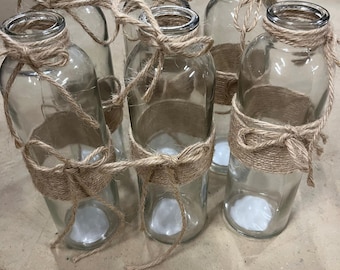 RUSTIC GLASS VASE- with twine wrap- 6 listed total