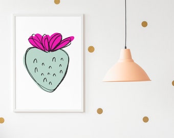 Modern Strawberry Print | Pink and Blue Strawberry Print | Strawberry Love | Instant Digital Download