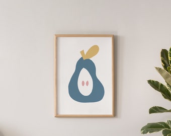 Modern Pear Printable | Blue Pear Art | Minimal Pear Love | Instant Digital Download