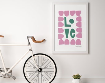 Love Pink and Green Modern Art Print | Love Scallops Art | Minimal Love Printable | Instant Digital Download