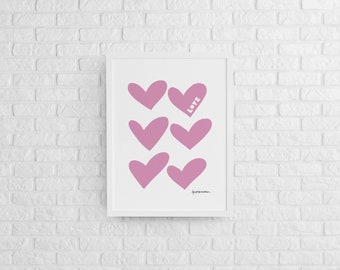Modern Love Printable Hearts | Fuchsia Hearts Artwork | Minimal Heart Love | Instant Digital Download