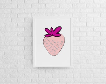 Modern Strawberry Print | Pink Strawberry Print | Strawberry Love | Instant Digital Download