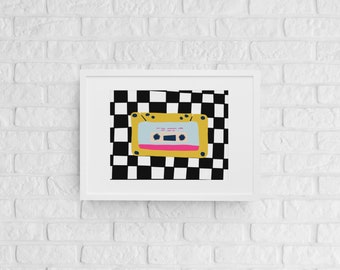 Checkerboard Cassette | Modern Object Printable | Tape Cassette Design | Instant Digital Download