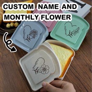 Personalized Toast Lunch Box: Custom Name & Birth Flower