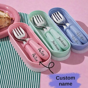 Personalized Fork and Spoon Set with Name, Kids Cutlery, Custom Name Utensils, Toddler Feeding Set, Gift for Children