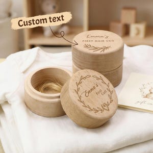 Personlig babyminnesask i trä, tandask i trä, hårminnessak | Anpassat namn, första tand, första hår | Babyshower, nyföddpresent, doppresent