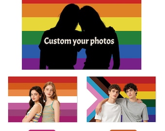 Bandiera Pride personalizzata / Bandiera LGBT personalizzata / Carica la tua foto / Regalo per coppie lesbiche e gay / Decorazione per la stanza LGBTQ