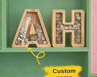 Personalized Wooden Letter Piggy Bank, Custom Name Nursery Decor
