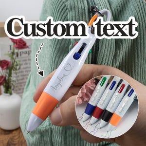 Personalized 4-in-1 Ballpoint Pen with Carabiner – Custom Multi Color Ink Pen – Teacher Gift, Back to School, Coworker or Student Gift