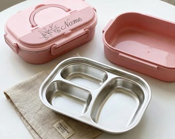 Personalized Lunch Box, Custom Name Bento Box, Kids Lunch Box with Compartments, Stainless Steel Lunch Box, Personalized Kids Gift