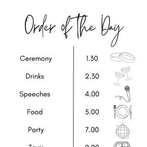 Wedding/ Party Order of the Day