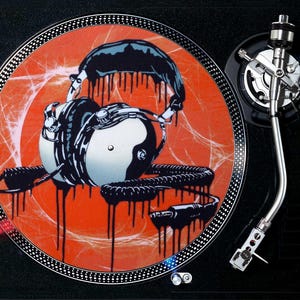 Vintage hoofdtelefoon (rood) 12&#39;&#39; draaitafel DJ-slipmatten voor platenverzamelaars, vinylliefhebbers en dj&#39;s