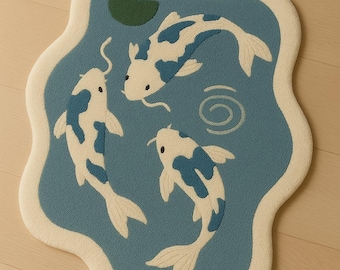 Hand tufted Japanese Zen Nursery Decor Pond fish shaped Carpet