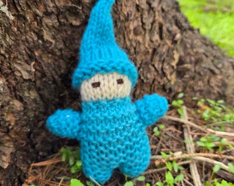 Knit Waldorf Gnome, Blue - natural wool waldorf toy gnome baby, elf