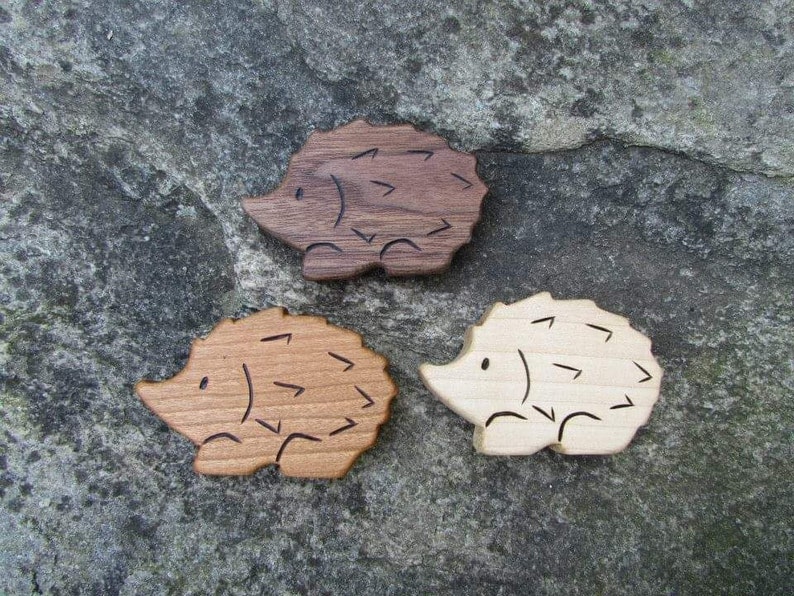 Wood Toy Hedgehog, Walnut all natural wooden teether for baby, or toddler toy image 7