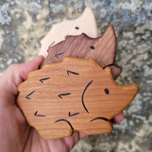 Wood Toy Hedgehog, Walnut all natural wooden teether for baby, or toddler toy image 6