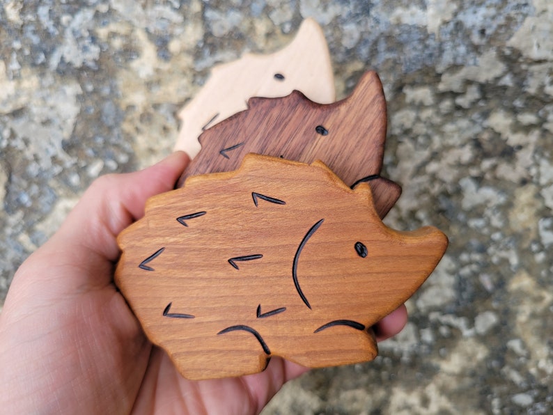 Wood Toy Hedgehog, Walnut all natural wooden teether for baby, or toddler toy image 6