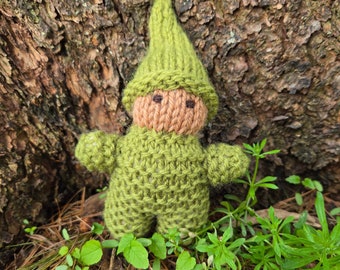 Knit Waldorf Gnome, Green - natural wool waldorf toy gnome baby, elf