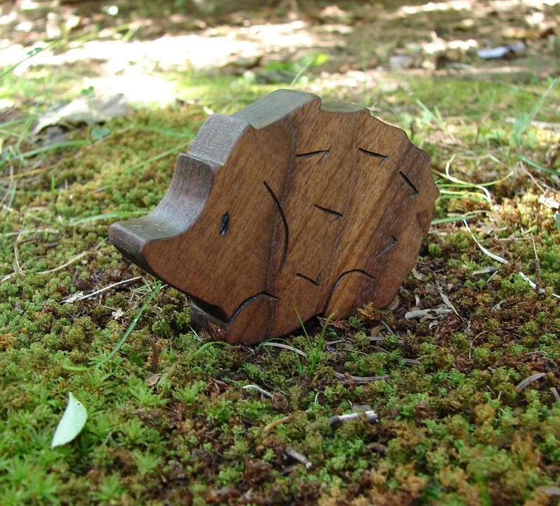 Wood Toy Hedgehog, Walnut all natural wooden teether for baby, or toddler toy image 1