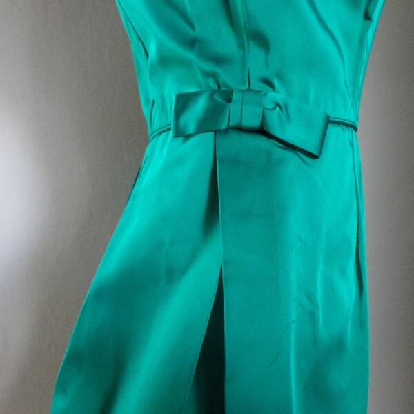 RESERVED for Ang through 9/13. Beautiful John Norman Emerald Green 1950s Satin Dress