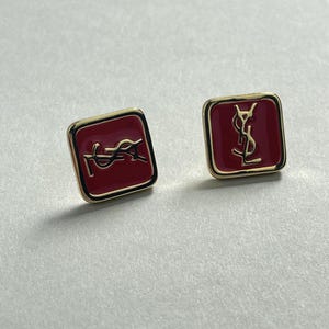 Yves Saint Laurent Gold YSL Red Stud Earrings