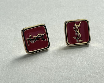 Yves Saint Laurent Gold YSL Red Stud Earrings