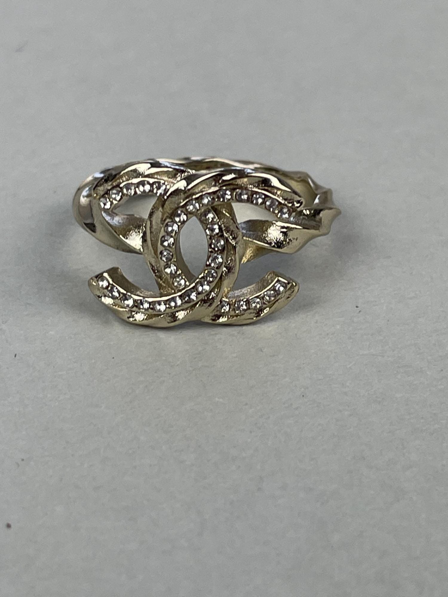 Chanel Gold Crystal Charming CC Ring