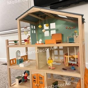 3 Story Wooden Dollhouse with 32 Pcs Furniture | Dollhouse Miniature | Modern Dollhouse | Barbie Dollhouse | Gift For Daughter