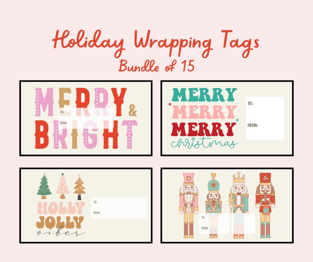 Retro Pink Christmas Gift Tags | Printable Holiday Stickers (PNG Bundle ...