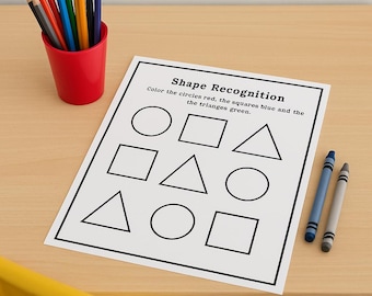 Printable Shape Recognition Worksheets, Preschool Kindergarten Math Activities, Toddler Trace Match Color Shapes, Homeschool Montessori PDF