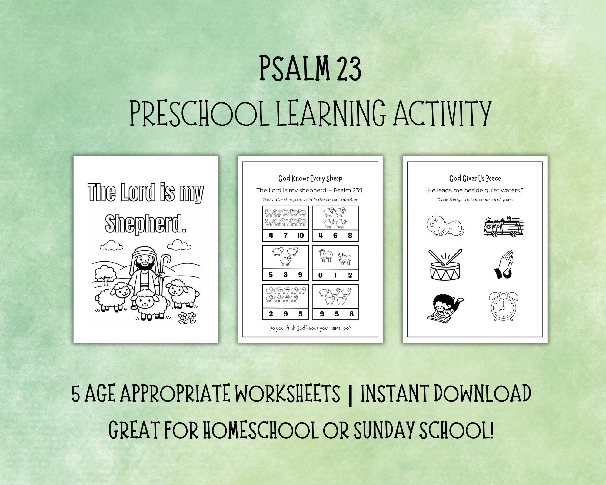 Psalm 23 Preschool Activity Packet, the Lord is My Shepherd Worksheets ...