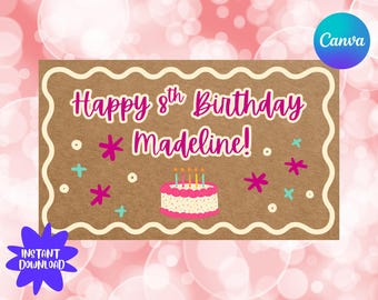 Editable Kids Birthday Banner Template DIY Party Banner Birthday Sign Canva Template Editable Instant Download Any Age Boy Girl Party Decor
