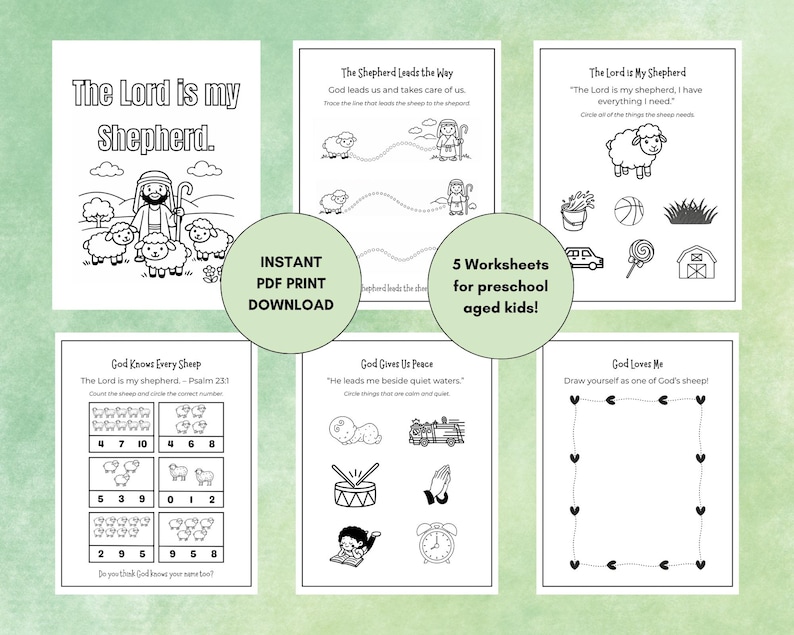 Psalm 23 Preschool Activity Packet, the Lord is My Shepherd Worksheets ...