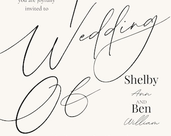Editable Modern Script Wedding Invitation Template | Minimal Elegant Calligraphy Invite | Instant Download Canva Template