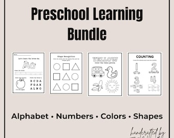 Preschool Learning Bundle: Alphabet, Numbers, Colors & Shapes (PDF)