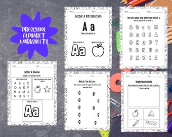 Preschool Alphabet Worksheets A–Z | Letter Recognition & Beginning Sounds | Ages 3–4