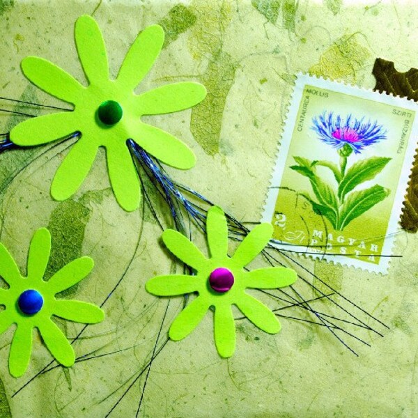 3 Green Flowers Collage Fine Art Greeting Card