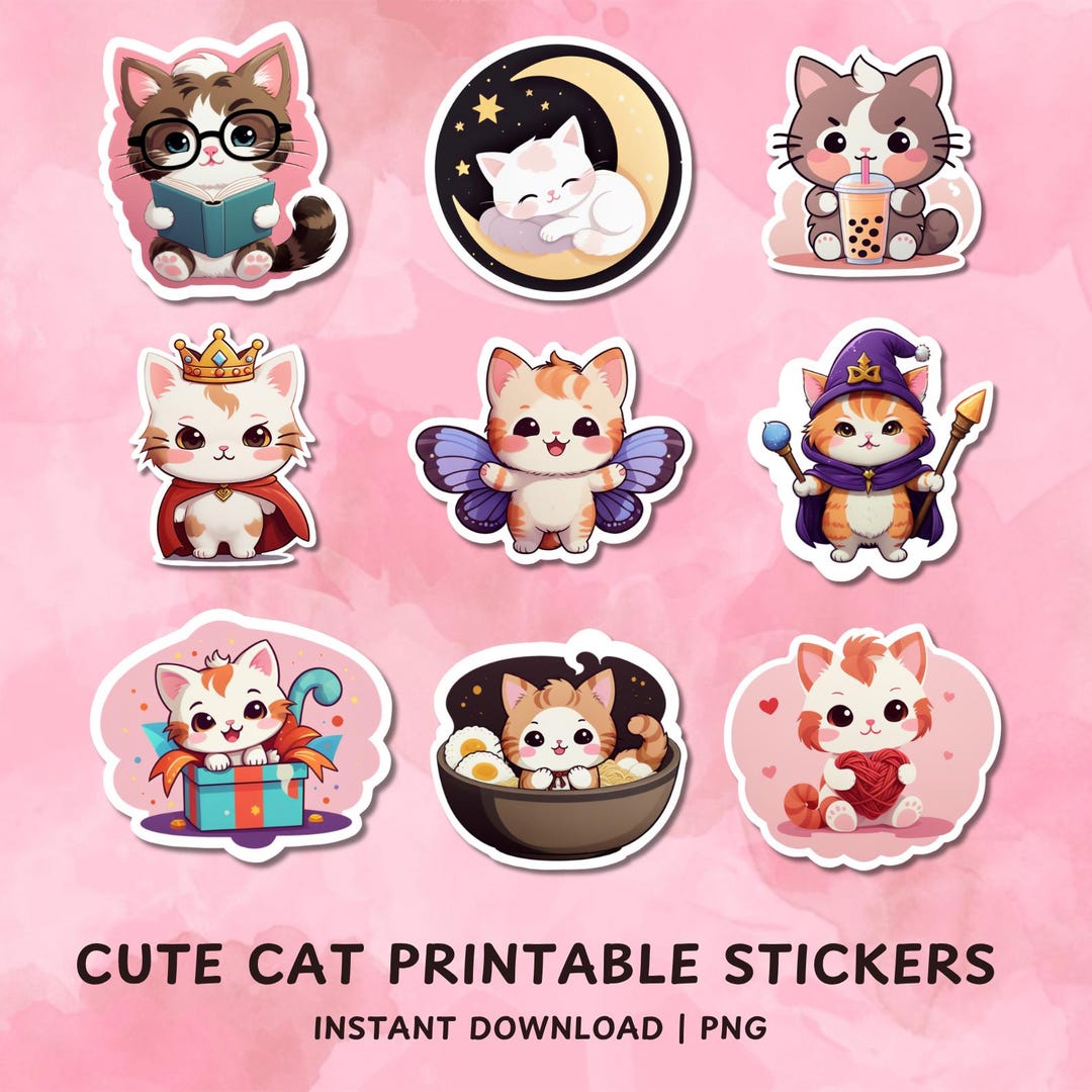Cute Cat Sticker Pack | Kawaii Cat Clipart | Pastel Cat Stickers for ...