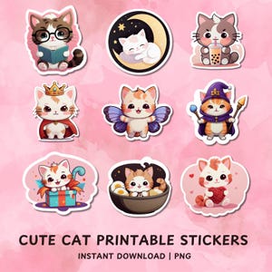 Cute Cat Sticker Pack | Kawaii cat clipart | Pastel Cat Stickers for Planners, Journals & Crafts