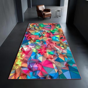 Vibrant Geometric Abstract Rug | Colorful Triangle Art Floor Mat | Modern Non-Slip Washable Living Room & Bedroom Decor | Playful Area Rug