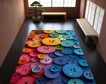 Colorful Button Area Rug Sewing Theme Area Rug: Colorful Craft Room Decor, Non-slip, Machine ...