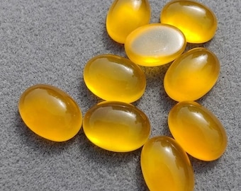 Yellow Chalcedony Oval Cabochon Pair, Flat Back Gemstone, 5 Pieces, Loose Stone for Jewelry Making