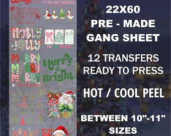 Ready To Press Pre-Made Christmas Gang Sheet DTF Transfer: Christmas Heat Press Design, Gang Sheet